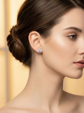 Certified 2 Ct Moissanite Round Brilliant Stud Earrings - Silver .925